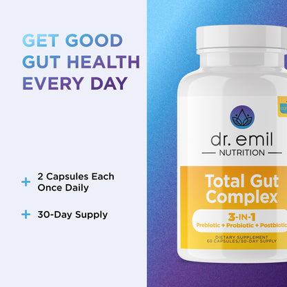 DR. EMIL NUTRITION Total Gut Health Complex - Prebiotic, Probiotic & Postbiotic Supplement - Supports Digestive Health, Bloating & Gut Balance - Maple Wellness Supplements