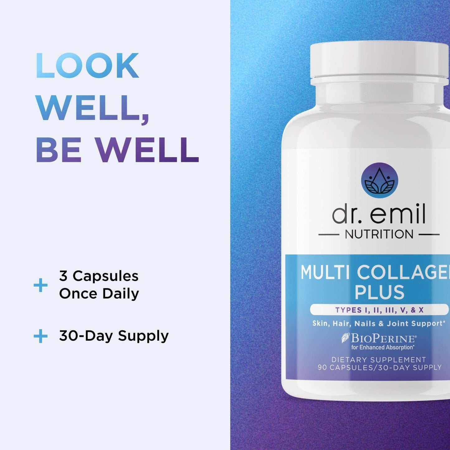 DR. EMIL NUTRITION Women's Multi Collagen Pills | Collagen Supplements | Support Hair, Skin, Nails & Joints | Hydrolyzed Collagen Supplements - Maple Wellness Supplements