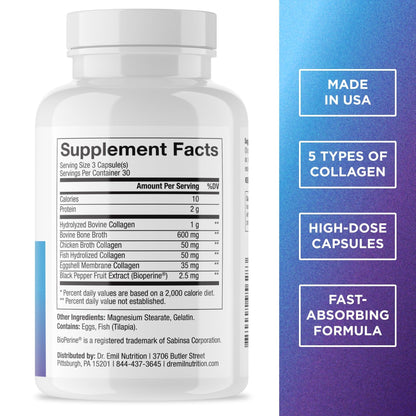 DR. EMIL NUTRITION Women's Multi Collagen Pills | Collagen Supplements | Support Hair, Skin, Nails & Joints | Hydrolyzed Collagen Supplements - Maple Wellness Supplements