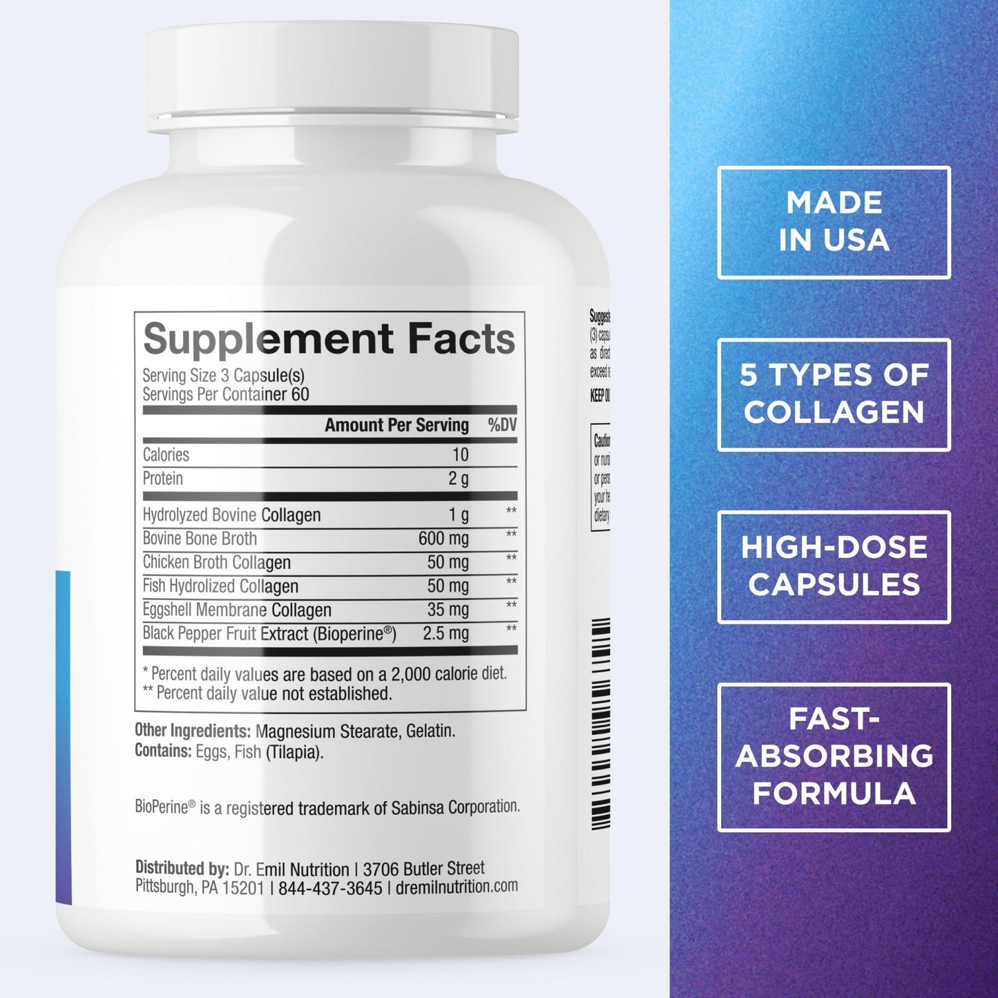 DR. EMIL NUTRITION Women's Multi Collagen Pills | Collagen Supplements to Support Hair, Skin, Nails, & Joints | Hydrolyzed Collagen Supplements Types - Maple Wellness Supplements