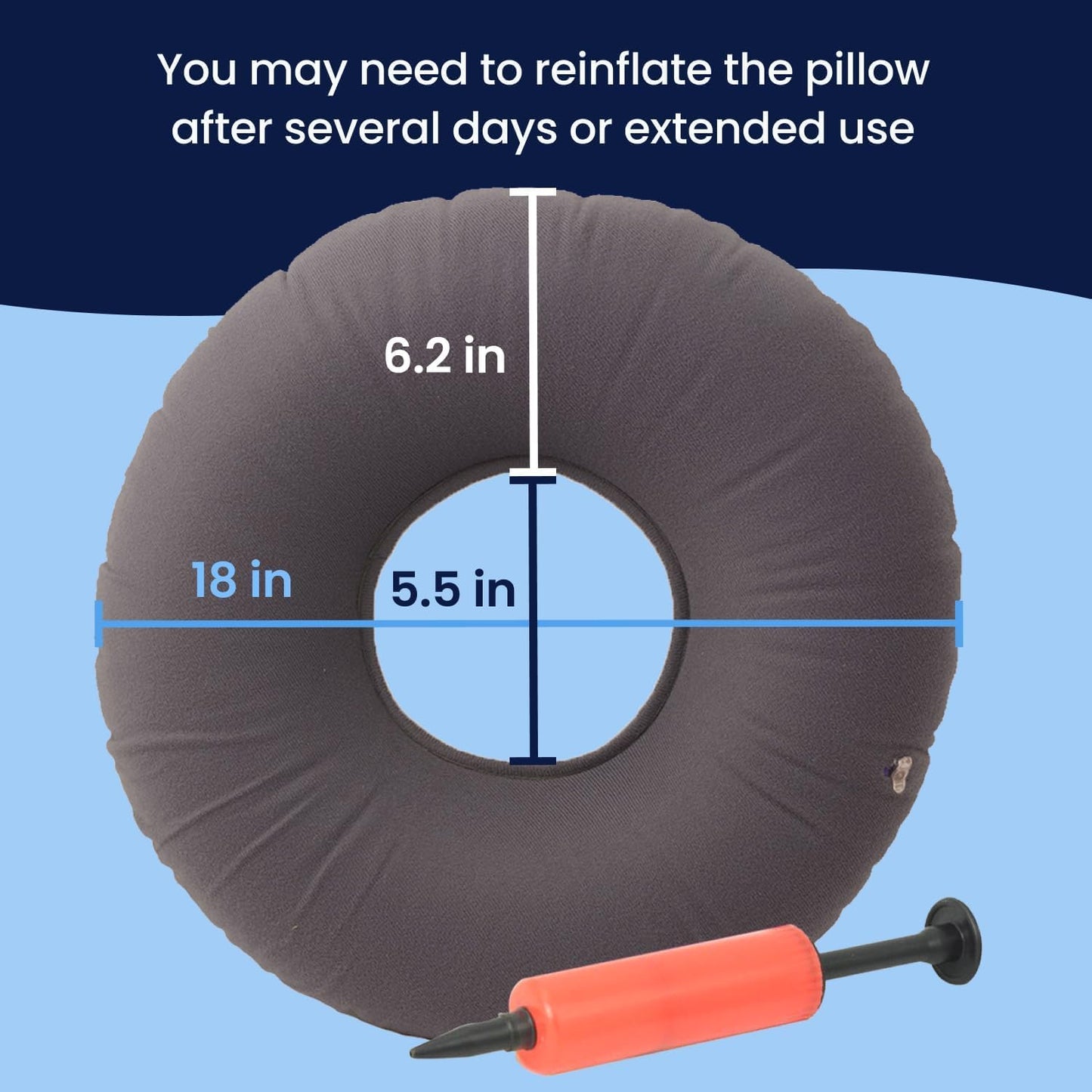 Dr. Frederick’s Original Inflatable Donut Pillow - 18" Seat Cushion for Tailbone Pain, Hemorrhoids & Bed Sores – Doctor-Developed for Postpartum, Prostatitis & Travel - Odor-Free, Durable Vinyl - Gray - Maple Wellness Supplements