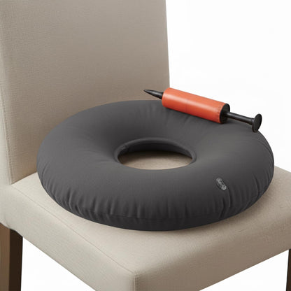 Dr. Frederick’s Original Inflatable Donut Pillow - 18" Seat Cushion for Tailbone Pain, Hemorrhoids & Bed Sores – Doctor-Developed for Postpartum, Prostatitis & Travel - Odor-Free, Durable Vinyl - Gray - Maple Wellness Supplements