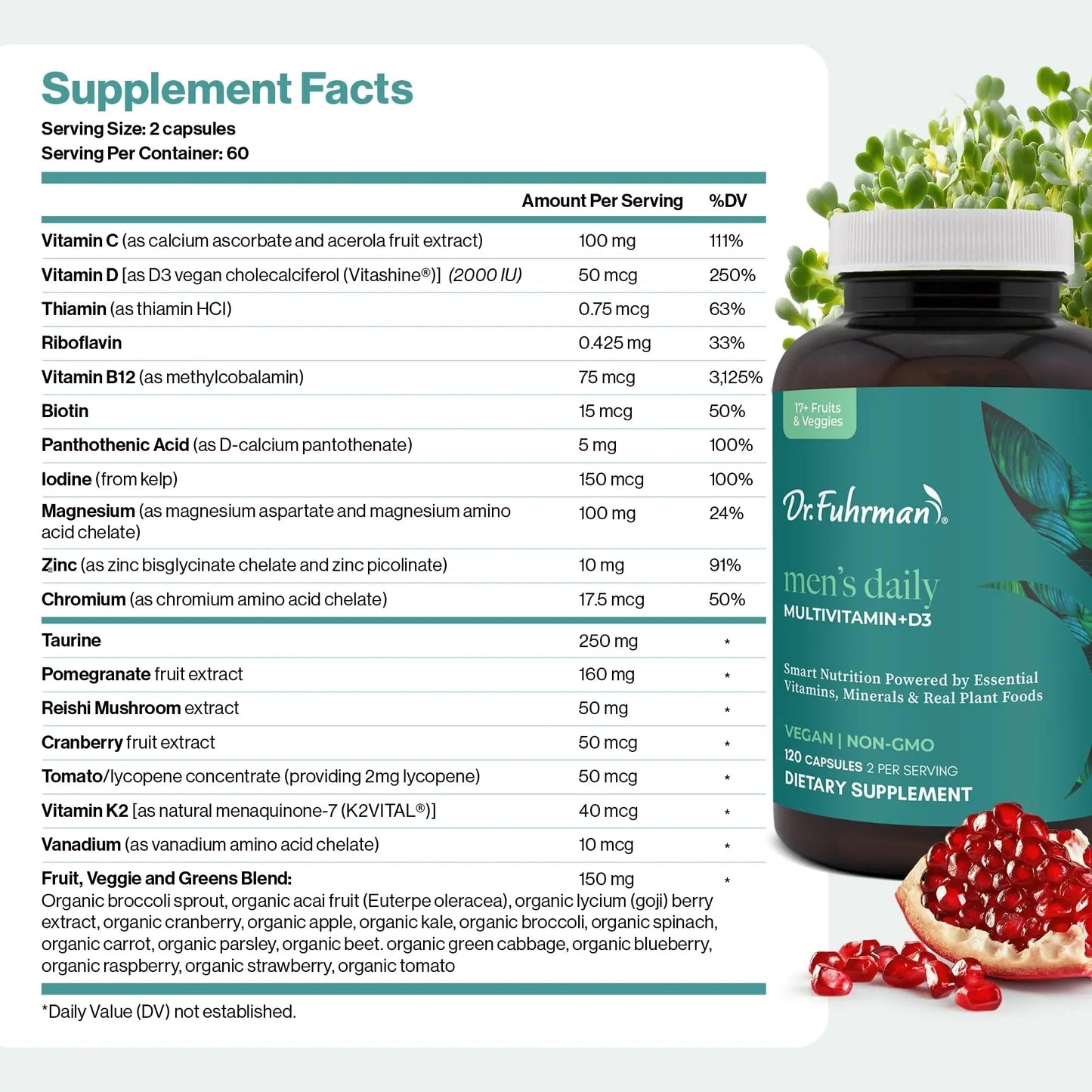 Dr. Fuhrman 2 Month Supply Multivitamin for Men + D3 Vitamin for Immune Support | Vegan Formula Womens Multivitamin with B12 & Zinc | - Maple Wellness Supplements