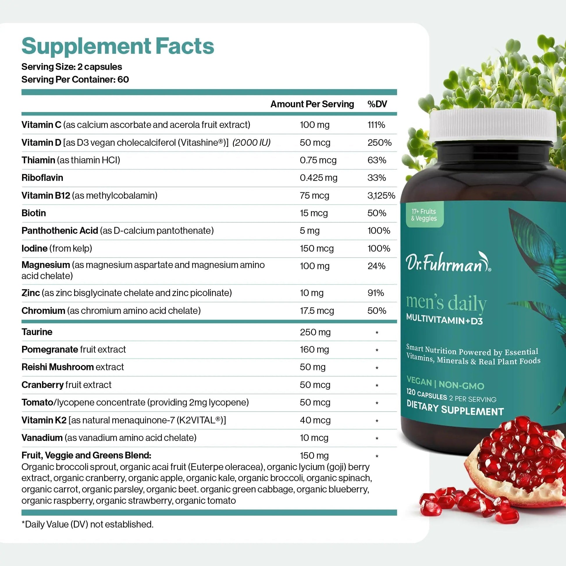 Dr. Fuhrman 2 Month Supply Multivitamin for Men + D3 Vitamin for Immune Support | Vegan Formula Womens Multivitamin with B12 & Zinc | - Maple Wellness Supplements