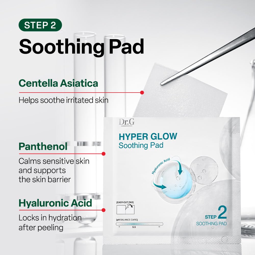 Dr. G Hyper Glow Ampoule Peeling 2-Step System - Removes Dead Skin - Instant Hydration - Korean Skin Care - Comes with Hyper Glow Ampoule Peeling Serum 30% (15 mL) & Soothing Pad (4 Pack) - Maple Wellness Supplements