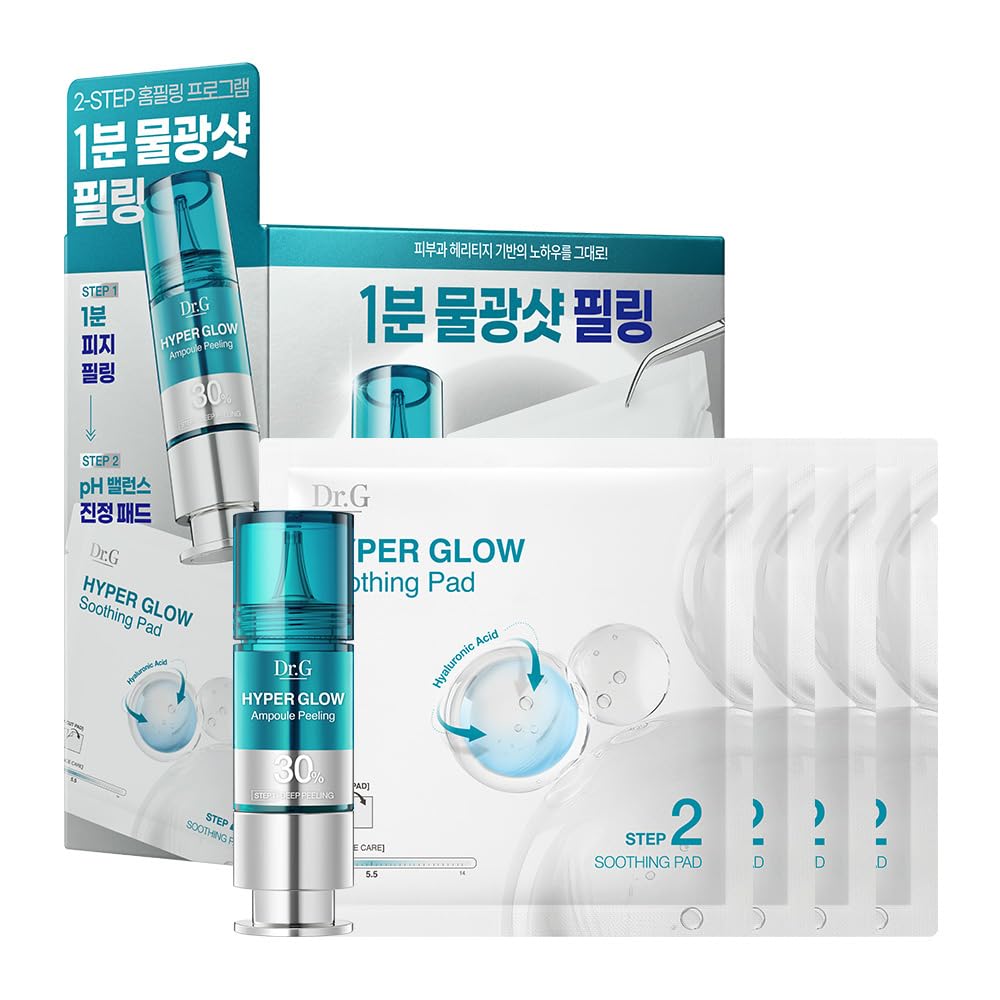 Dr. G Hyper Glow Ampoule Peeling 2-Step System - Removes Dead Skin - Instant Hydration - Korean Skin Care - Comes with Hyper Glow Ampoule Peeling Serum 30% (15 mL) & Soothing Pad (4 Pack) - Maple Wellness Supplements