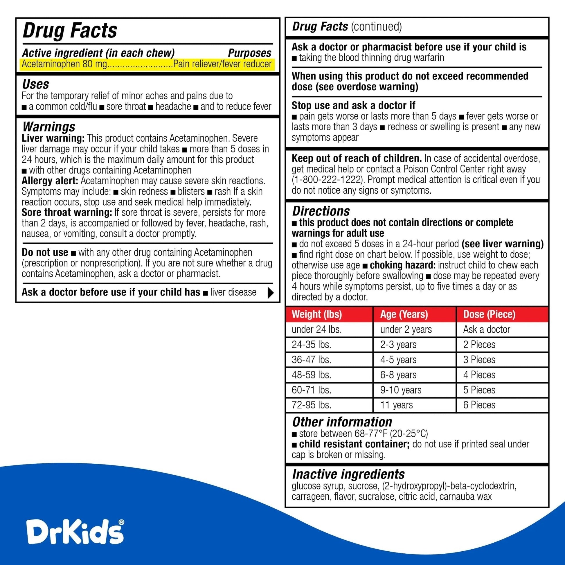 Dr. Kids Children’s Pain and Fever Chewable Gels – Pain Relief and Fever Reducer for Kids Ages 2–11, 80 mg Chewable Acetaminophen for Headache, Sore Throat, Cold & Flu, Pineapple Flavor, 24 Count - Maple Wellness Supplements