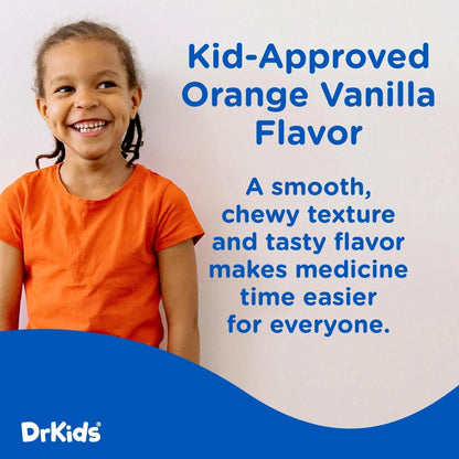 Dr. Kids Children’s Pain and Fever Gummy Bite - Chewable Acetaminophen for Kids Ages 2-11, Pre-Measured Soft Chews for Headache, Sore Throat, Cold and Flu, Orange Vanilla Flavor, 24 Count - Maple Wellness Supplements
