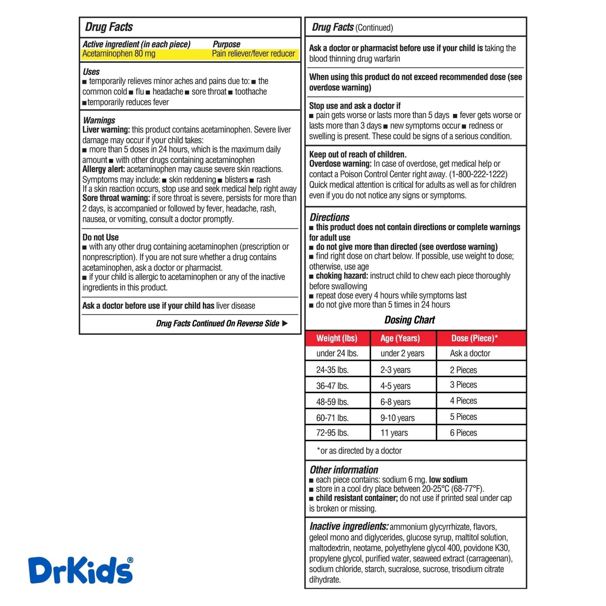 Dr. Kids Children’s Pain and Fever Gummy Bite - Chewable Acetaminophen for Kids Ages 2-11, Pre-Measured Soft Chews for Headache, Sore Throat, Cold and Flu, Orange Vanilla Flavor, 24 Count - Maple Wellness Supplements