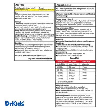 Dr. Kids Children’s Pain and Fever Gummy Bite - Chewable Acetaminophen for Kids Ages 2-11, Pre-Measured Soft Chews for Headache, Sore Throat, Cold and Flu, Orange Vanilla Flavor, 24 Count - Maple Wellness Supplements