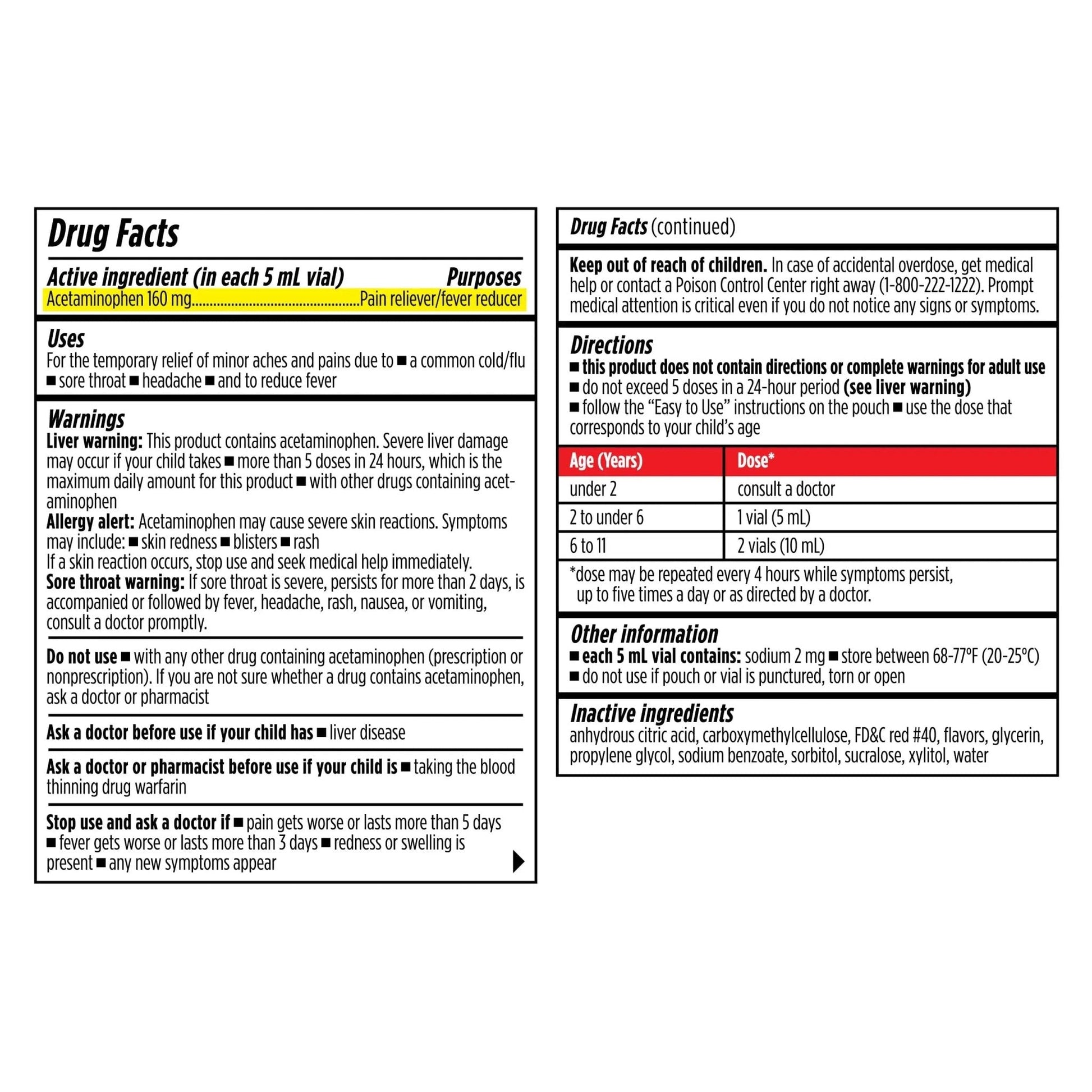 Dr. Kids Children’s Pain and Fever Medicine - Acetaminophen for Kids Ages 2-11, Pre-Measured Single-Use Vials for Headache, Sore Throat, Cold and Flu, Cherry Flavor, 20 Count - Maple Wellness Supplements