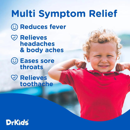Dr. Kids Children’s Pain and Fever Medicine - Acetaminophen for Kids Ages 2-11, Pre-Measured Single-Use Vials for Headache, Sore Throat, Cold and Flu, Cherry Flavor, 30 Count - Maple Wellness Supplements