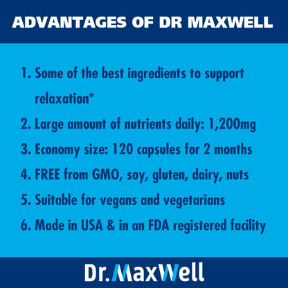 Dr. Maxwell Cortisol Manager Supplement, Supports Relaxation, Mood & Sleep in Times of Occasional Stress, Ashwagandha Rhodiola Adaptogens, Helps Maintain Normal Cortisol Levels, 120 Capsules - Maple Wellness Supplements