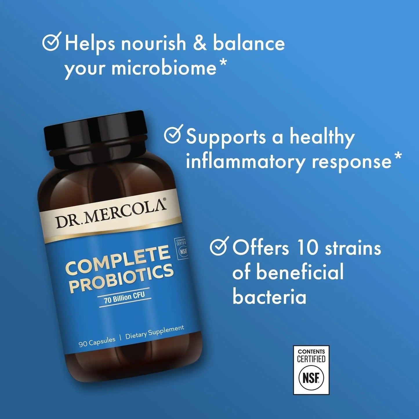 Dr. Mercola Complete Probiotics - 70 Billion CFU - Supports Immune, Digestive & Gut Health - Features 10 Strains - Shelf Stable - GMO-Free, Gluten-Free & Soy-Free - 90 Capsules (90 Servings) - Maple Wellness Supplements