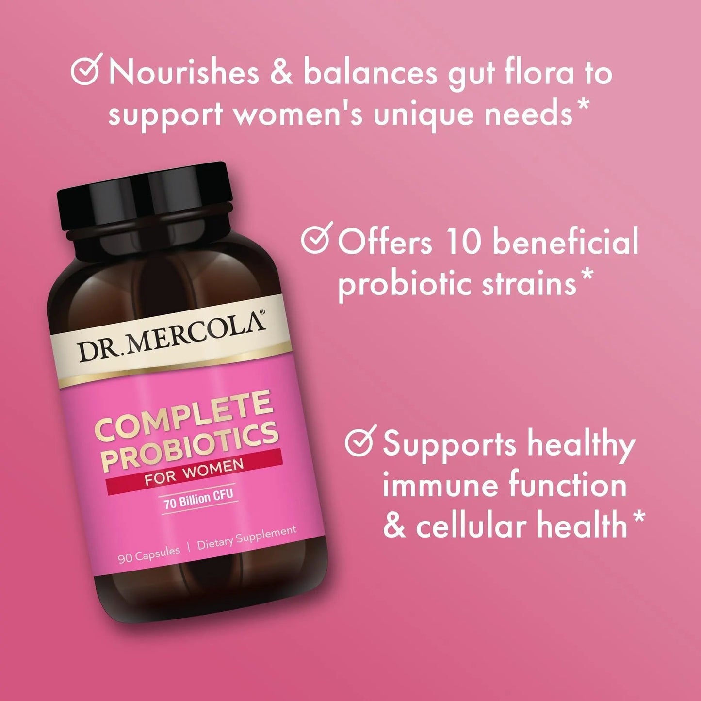 Dr. Mercola Complete Probiotics for Women - Supports Gut, Vaginal & Immune Health - Contains Lactobacillus Strains - Non-GMO, Gluten-Free & Soy-Free - 90 Capsules (90 Servings) - Maple Wellness Supplements