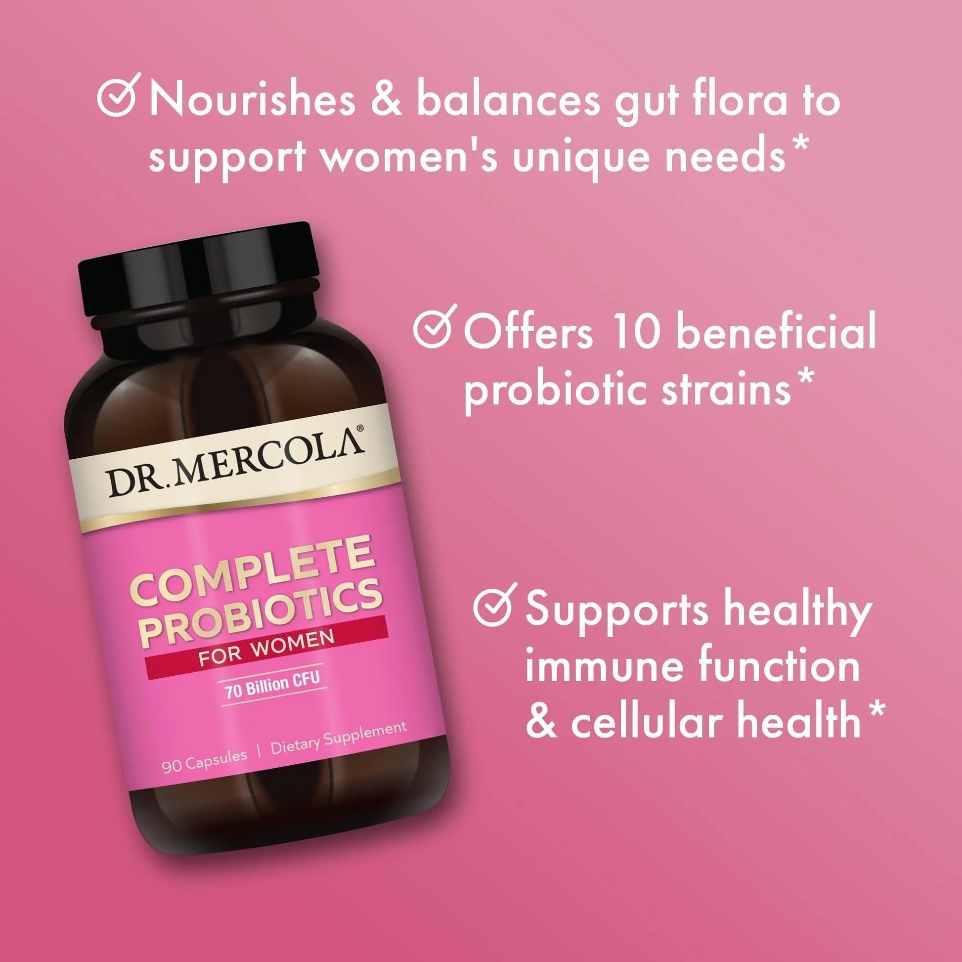 Dr. Mercola Complete Probiotics for Women - Supports Gut, Vaginal & Immune Health - Contains Lactobacillus Strains - Non-GMO, Gluten-Free & Soy-Free - 90 Capsules (90 Servings) - Maple Wellness Supplements