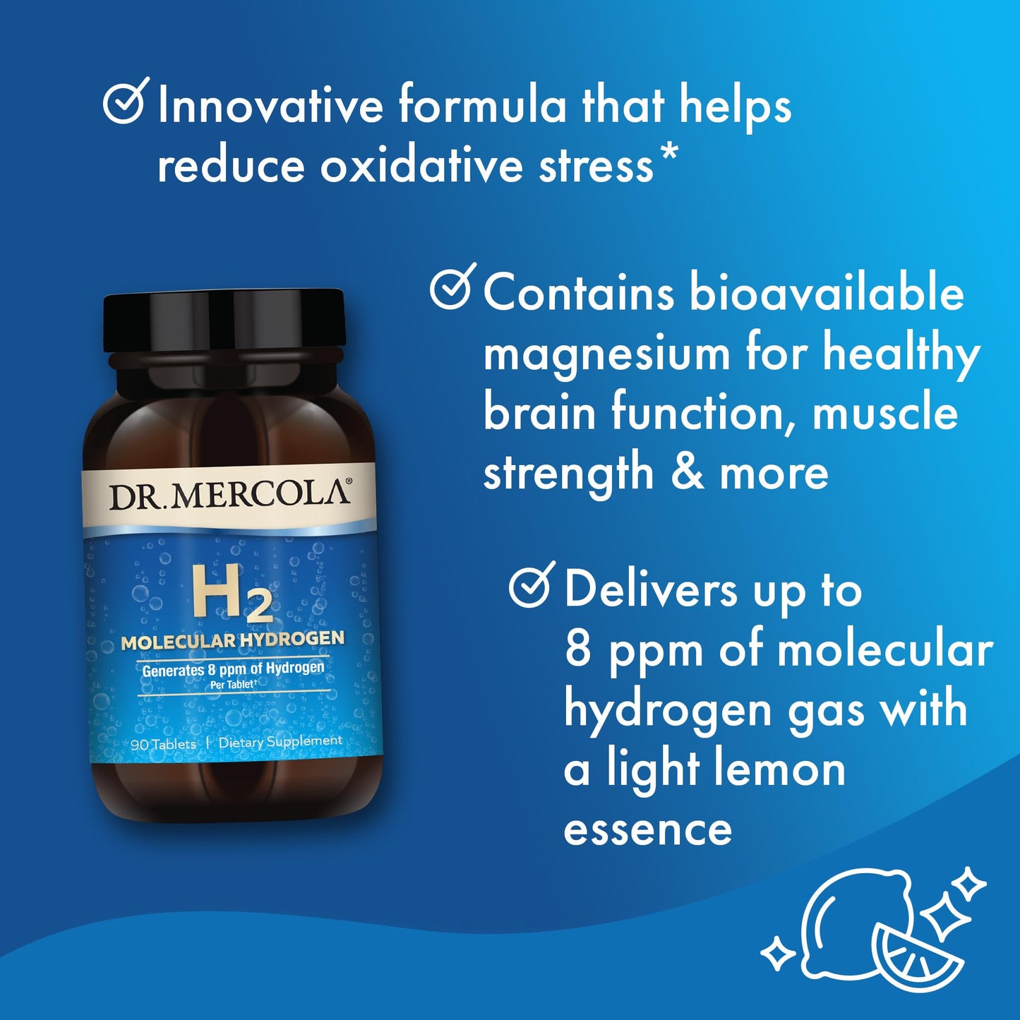 Dr. Mercola H2 Molecular Hydrogen Tablets, Creates Hydrogen Rich Water (8 ppm), Supports Cellular Energy, Brain Health & Healthy Aging - Maple Wellness Supplements
