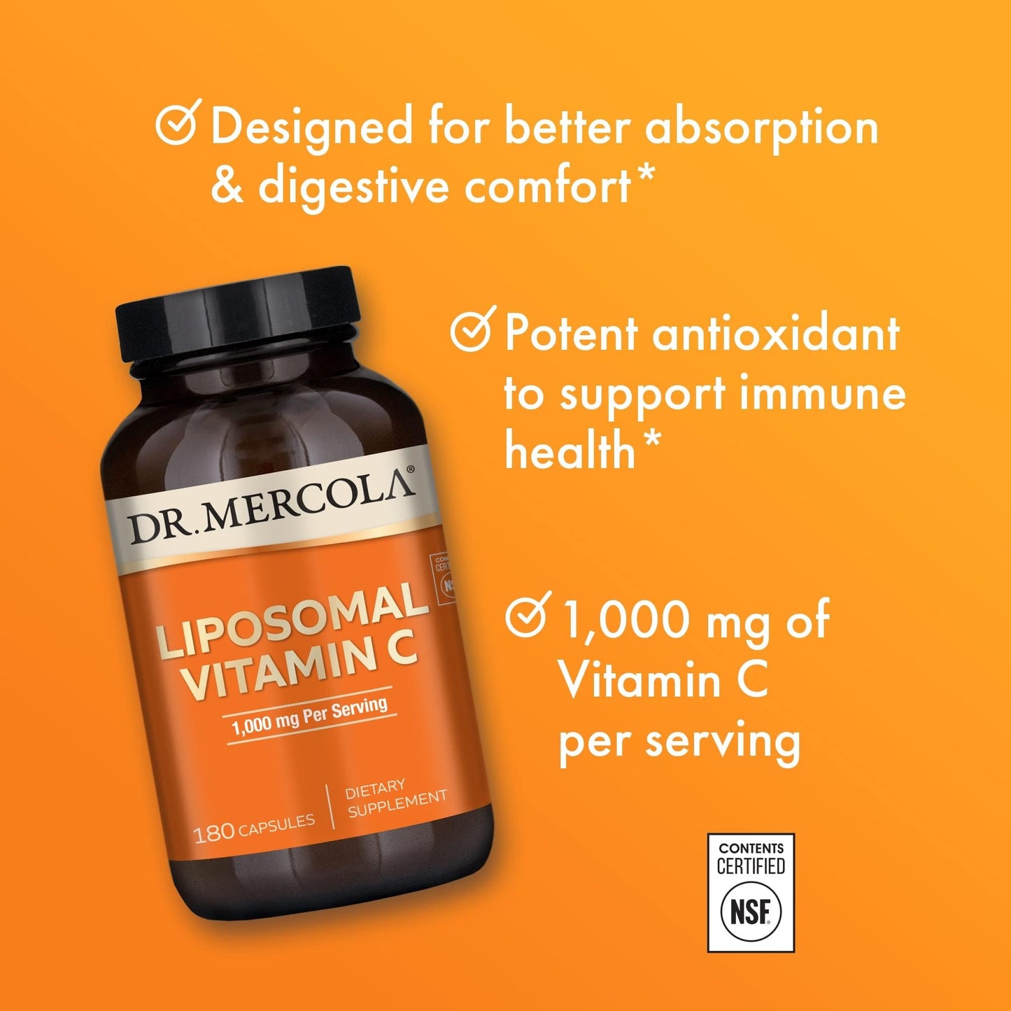 Dr. Mercola Liposomal Vitamin C - Brain, Heart, Eye & Immune Support - Provides 1,000 mg of Bioavailable Vitamin C - Non-GMO, Gluten-Free & Soy-Free - Maple Wellness Supplements