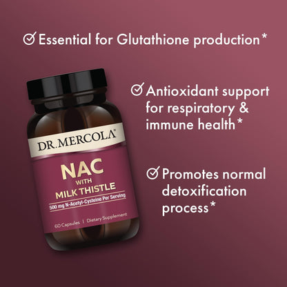 Dr. Mercola NAC with Milk Thistle - with Antioxidants - Supports Normal Detoxification Processes - 500 mg N-Acetyl-Cysteine per Serving - Non-GMO - Maple Wellness Supplements