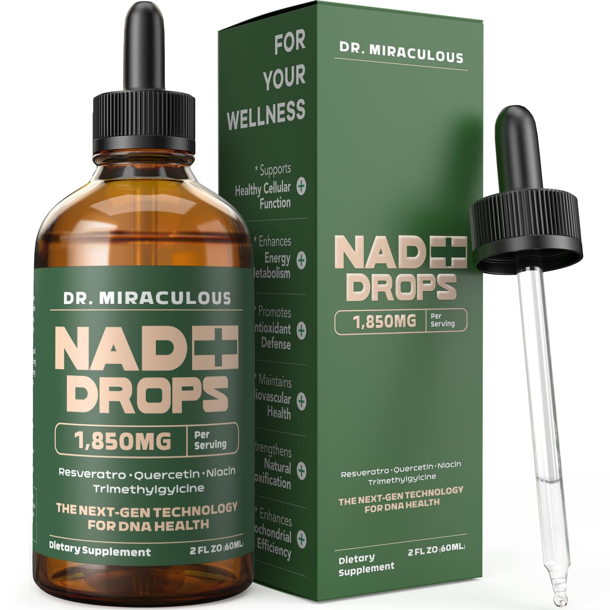 Dr. Miraculous Pure NAD+ Supplements 1850mg Liquid Drops for Women & Man | Nicotinamide Riboside Organic NAD Plus Boosting Supplement - Natural Lemon Flavor - Maple Wellness Supplements
