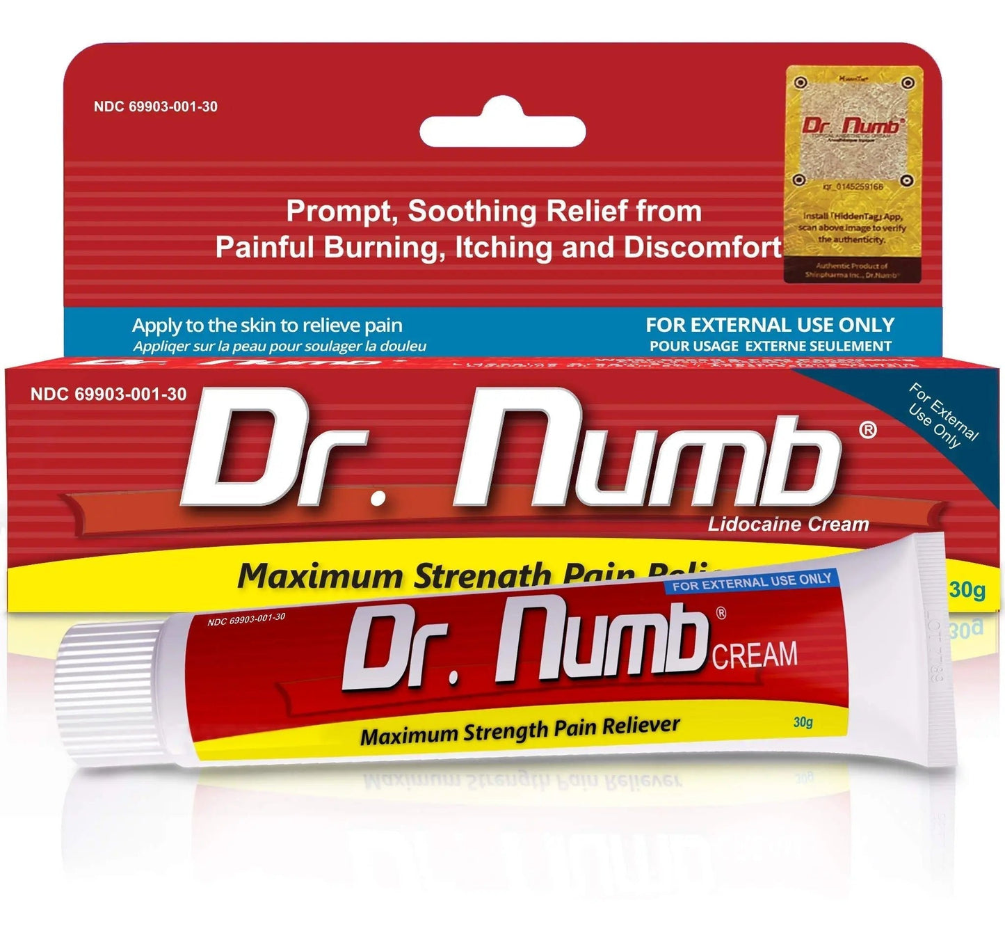 Dr. Numb 5% Lidocaine Numbing Cream, Fast-Acting Maximum Strength Topical Anesthetic Pain Relief Burn Itch Numb Cream with Vitamin E for Hemorrhoid Treatment, Local and Anorectal Uses - 30g - Maple Wellness Supplements
