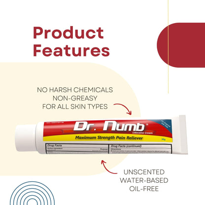 Dr. Numb 5% Lidocaine Numbing Cream, Fast-Acting Maximum Strength Topical Anesthetic Pain Relief Burn Itch Numb Cream with Vitamin E for Hemorrhoid Treatment, Local and Anorectal Uses - 30g 4 Pack - Maple Wellness Supplements