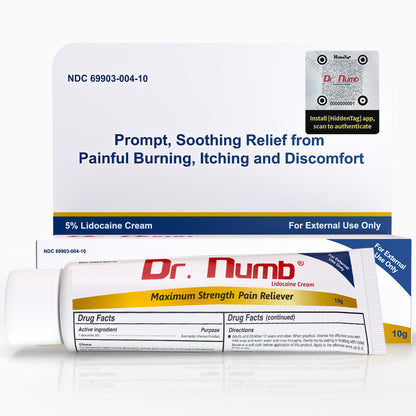 Dr. Numb 5% Lidocaine Numbing Cream, Nonprescription Maximum Strength Topical Anesthetic Cream - Temporary Relief of Pain, Itch, Discomfort for Hemorrhoid and Anorectal Uses - 10g Pack of 1 - Maple Wellness Supplements