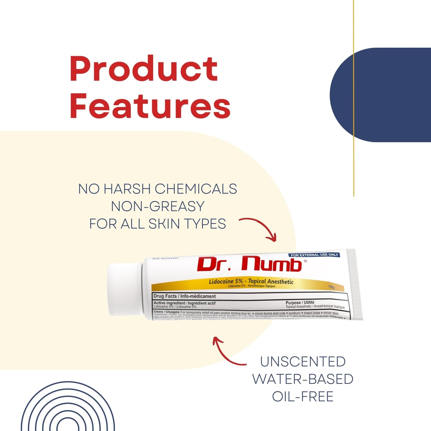 Dr. Numb 5% Lidocaine Numbing Cream, Nonprescription Maximum Strength Topical Anesthetic Cream - Temporary Relief of Pain, Itch, Discomfort for Hemorrhoid and Anorectal Uses - 10g Pack of 1 - Maple Wellness Supplements