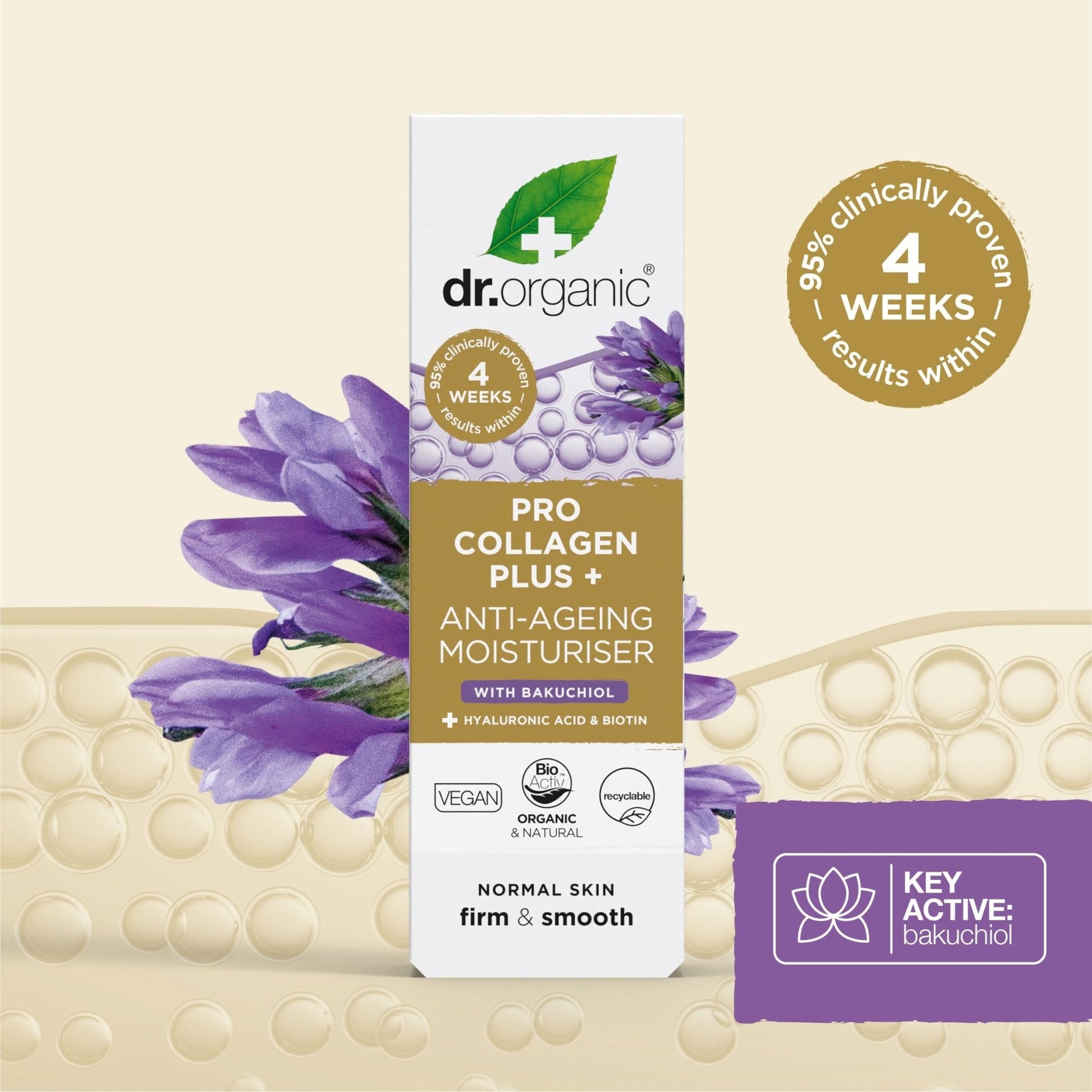 Dr. Organic Pro Collagen Plus + Anti-Ageing Moisturiser with Bakuchiol | Firm & Smooth Skin, Reduces Wrinkles, (Normal Skin) Natural, Certified Organic, Paraben & SLS-Free, 50 mL / 1.7 fl oz - Maple Wellness Supplements