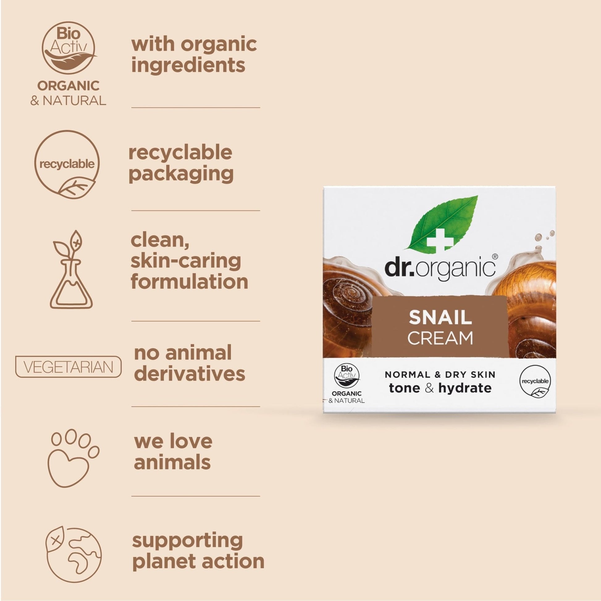 Dr. Organic Snail Gel Face Cream | Rejuvenates and Moisturizes, Improves Skin Tone and Hydration, Natural, Certified Organic, Paraben & SLS-Free, 50 mL / 1.7 fl oz - Maple Wellness Supplements