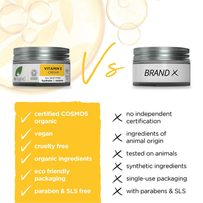 Dr. Organic Vitamin E Moisturising and Restoring Cream | Deeply Hydrates, Restores Skin’s Natural Balance, Natural, Certified Organic, Paraben & SLS-Free, 50 mL / 1.7 fl oz - Maple Wellness Supplements