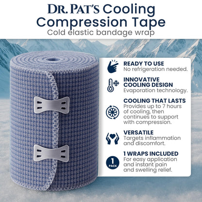 Dr Pat's Ice Tape - Cooling Bandage Wrap Athletic Tape - Compression Instant Cold Compress Wrap with Menthol - Elastic, Athletic for Sore Muscles, Pain Relief Now, Swelling, Recovery, Sports - Maple Wellness Supplements