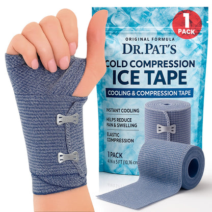 Dr Pat's Ice Tape - Cooling Bandage Wrap Athletic Tape - Compression Instant Cold Compress Wrap with Menthol - Elastic, Athletic for Sore Muscles, Pain Relief Now, Swelling, Recovery, Sports - Maple Wellness Supplements