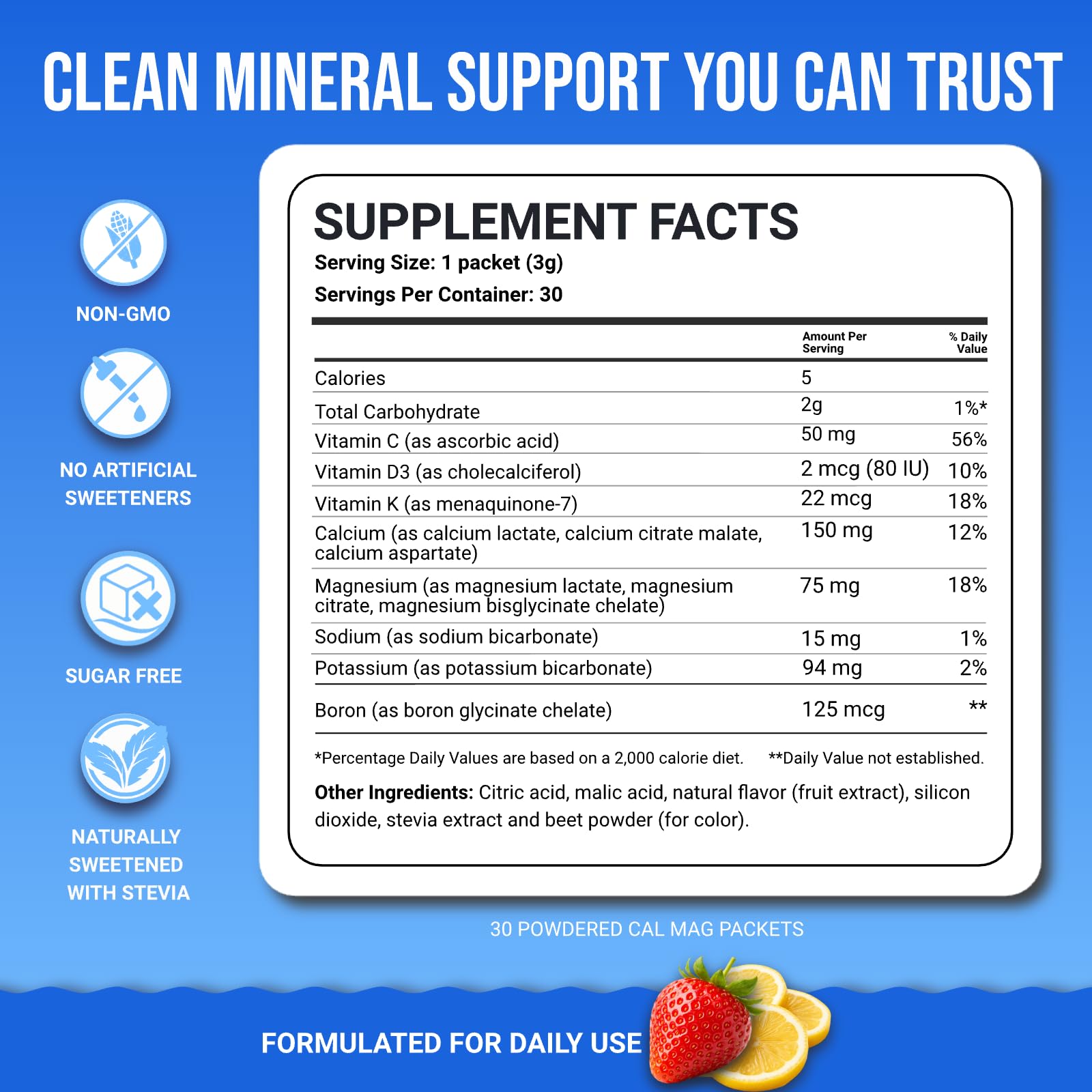 Dr. Price’s Cal-Mag Vites – Strawberry Lemon, 30 Packs | Calcium Magnesium Powder Packets + Vitamin D3, K & Boron | Calming Bone & Muscle Support for Kids & Adults | Doctor-Formulated, Made in USA - Maple Wellness Supplements