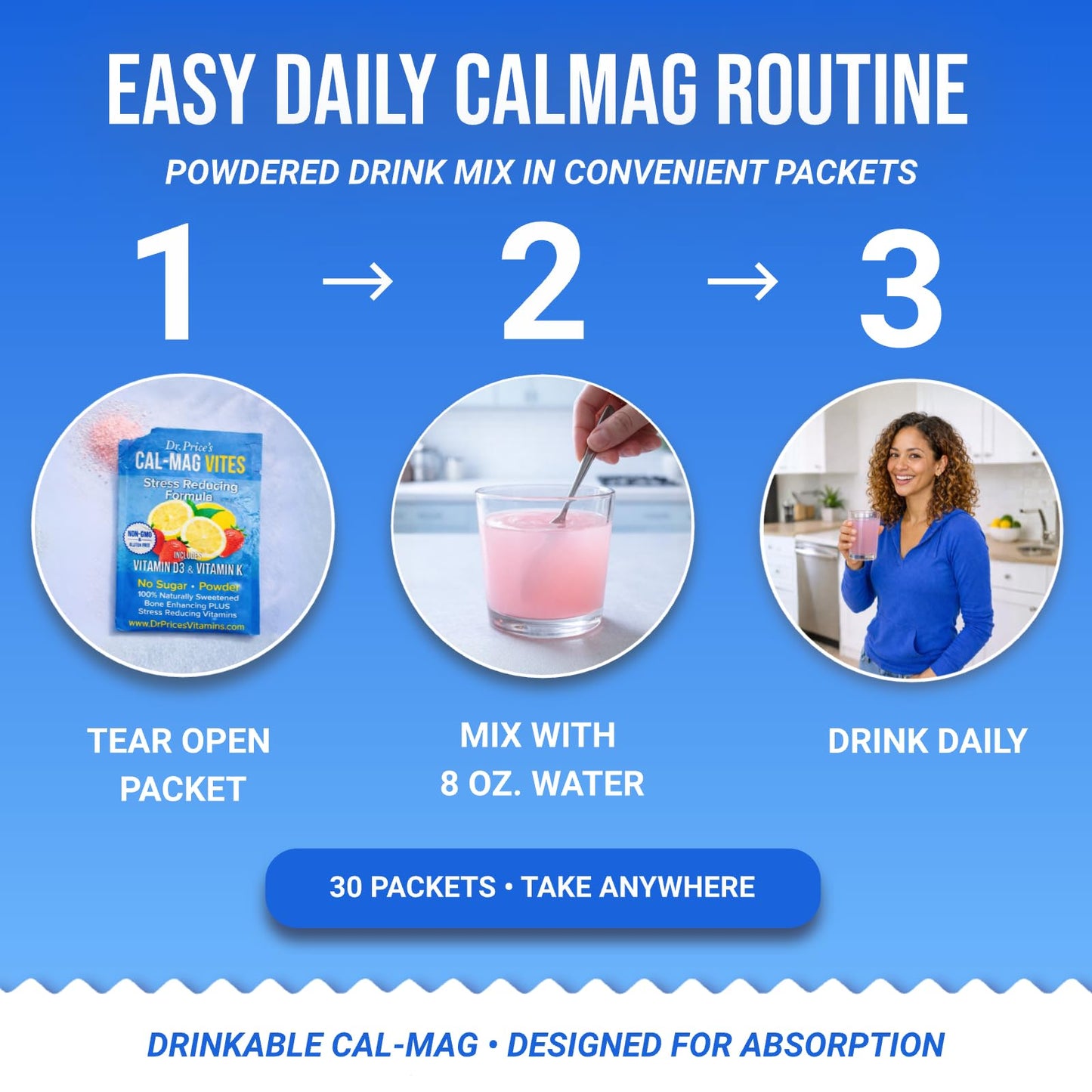 Dr. Price’s Cal-Mag Vites – Strawberry Lemon, 30 Packs | Calcium Magnesium Powder Packets + Vitamin D3, K & Boron | Calming Bone & Muscle Support for Kids & Adults | Doctor-Formulated, Made in USA - Maple Wellness Supplements