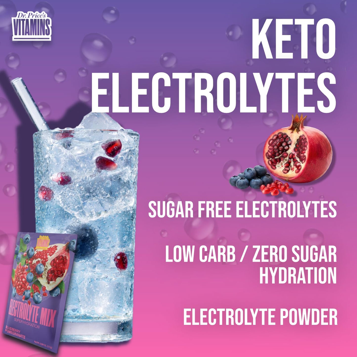 Dr. Price’s Electrolytes Hydration Powder Packets – Blueberry Pomegranate, 30 Packs | Sugar Free Electrolyte Drink Mix, 72+ Trace Minerals, Manganese - Maple Wellness Supplements