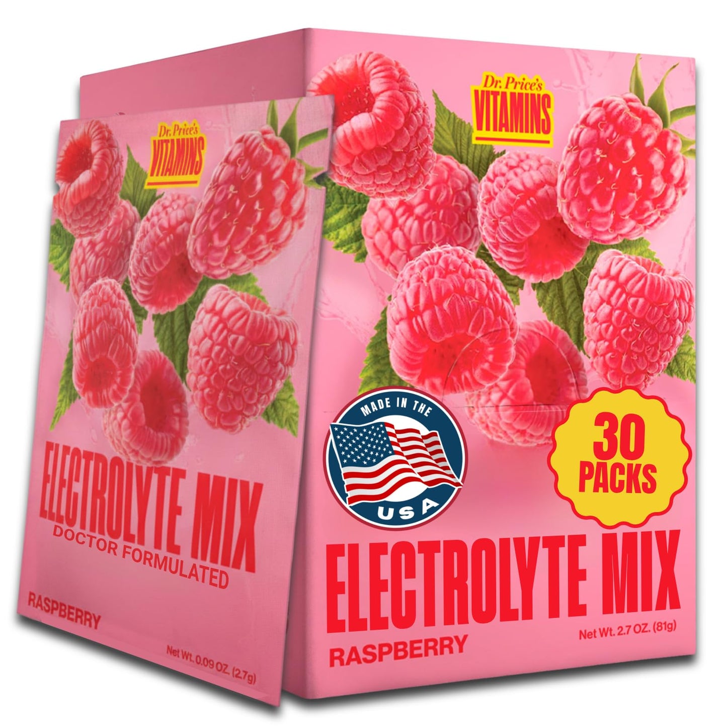 Dr. Price’s Electrolytes Hydration Powder Packets – Raspberry, 30 Packs | Sugar Free Electrolyte Drink Mix, 72+ Trace Minerals, Manganese | Keto Electrolytes, - Maple Wellness Supplements
