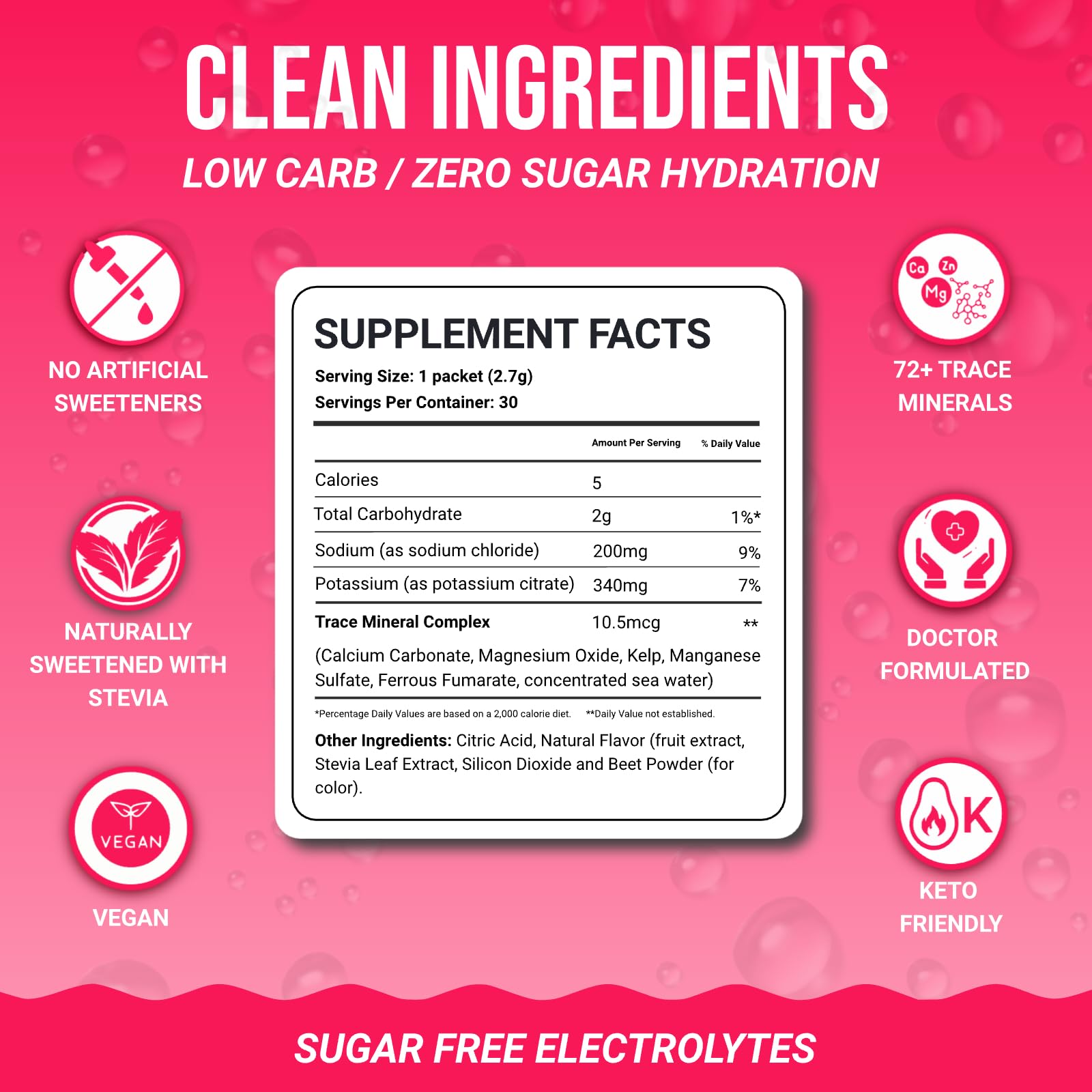 Dr. Price’s Electrolytes Hydration Powder Packets – Raspberry, 30 Packs | Sugar Free Electrolyte Drink Mix, 72+ Trace Minerals, Manganese | Keto Electrolytes, - Maple Wellness Supplements