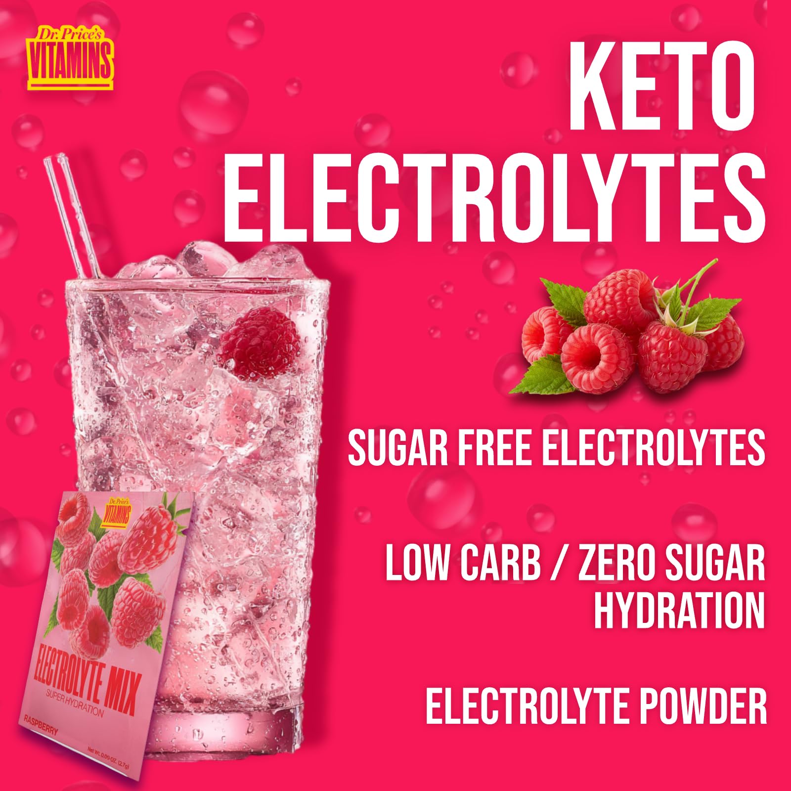 Dr. Price’s Electrolytes Hydration Powder Packets – Raspberry, 30 Packs | Sugar Free Electrolyte Drink Mix, 72+ Trace Minerals, Manganese | Keto Electrolytes, - Maple Wellness Supplements