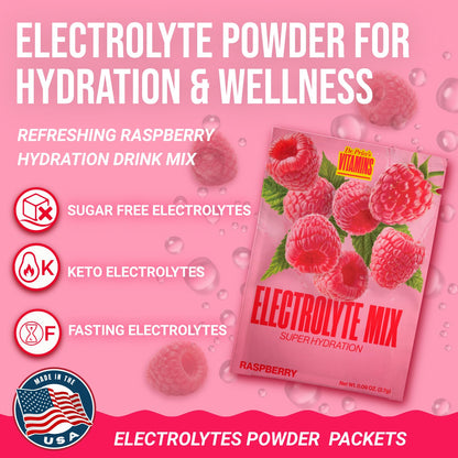 Dr. Price’s Electrolytes Hydration Powder Packets – Raspberry, 30 Packs | Sugar Free Electrolyte Drink Mix, 72+ Trace Minerals, Manganese | Keto Electrolytes, - Maple Wellness Supplements
