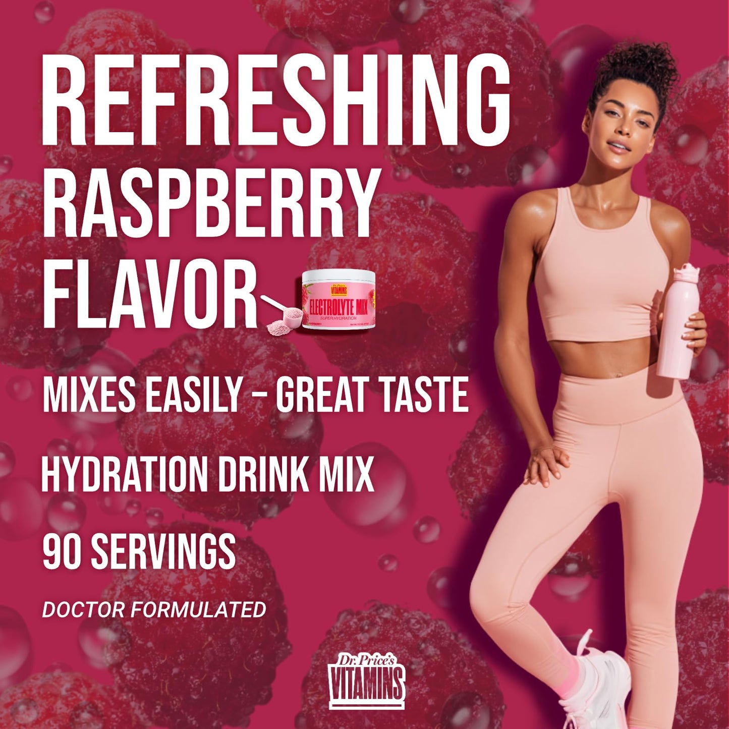Dr. Price’s Electrolytes Powder Bulk – Raspberry, 90 Servings | Sugar Free Hydration Drink Mix with 72+ Trace Minerals, Manganese | Keto Electrolytes - Maple Wellness Supplements
