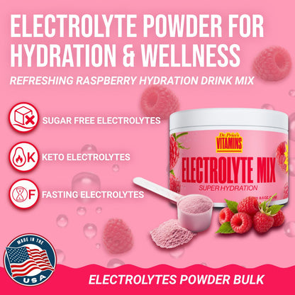 Dr. Price’s Electrolytes Powder Bulk – Raspberry, 90 Servings | Sugar Free Hydration Drink Mix with 72+ Trace Minerals, Manganese | Keto Electrolytes - Maple Wellness Supplements