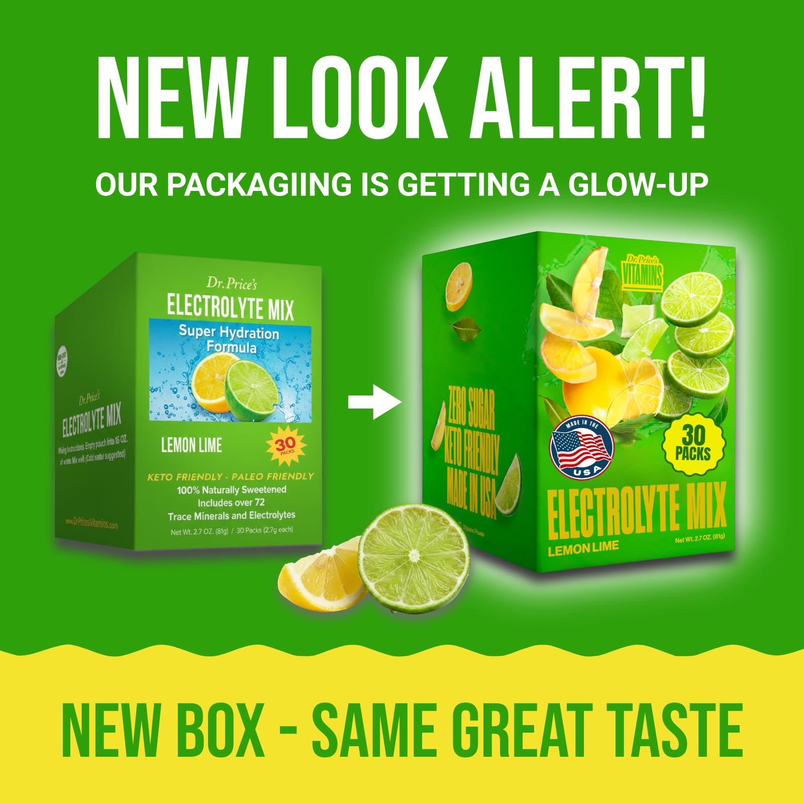 Dr. Price’s Electrolytes Powder Packets – Lemon Lime, 30 Packs | Sugar Free Electrolytes | Hydration Drink Mix, 72+ Trace Minerals, Manganese | Keto Electrolytes, Vegan, Doctor-Formulated, Made in USA - Maple Wellness Supplements