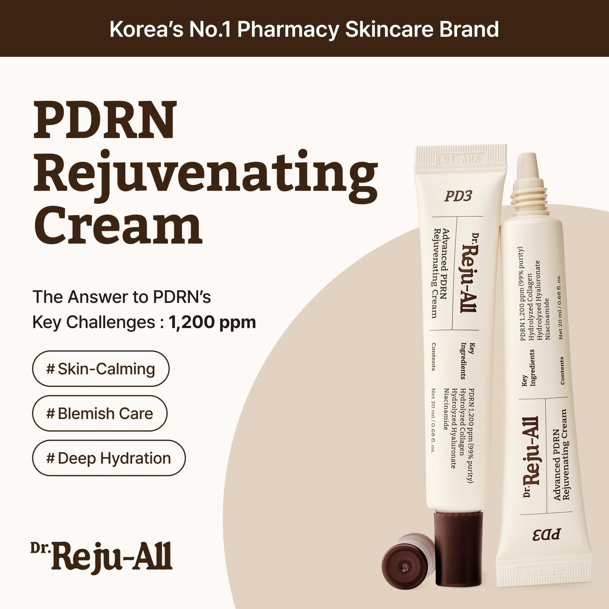 Dr. Reju-All PDRN Rejuvenating Cream – Rejuall PDRN Face Moisturizer – Optimal 1200ppm for Glass Skin & Plumping - Maple Wellness Supplements