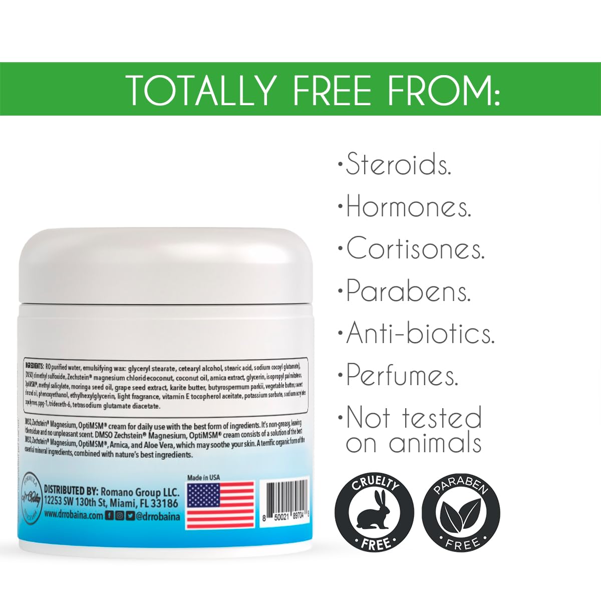 Dr. Robaina DMSO Cream – 99.9% Pure Dimethyl Sulfoxide | Formula with Zechstein Magnesium, Arnica, Aloe Vera & Vitamin E | Topical Cream for Body Wellness - Maple Wellness Supplements