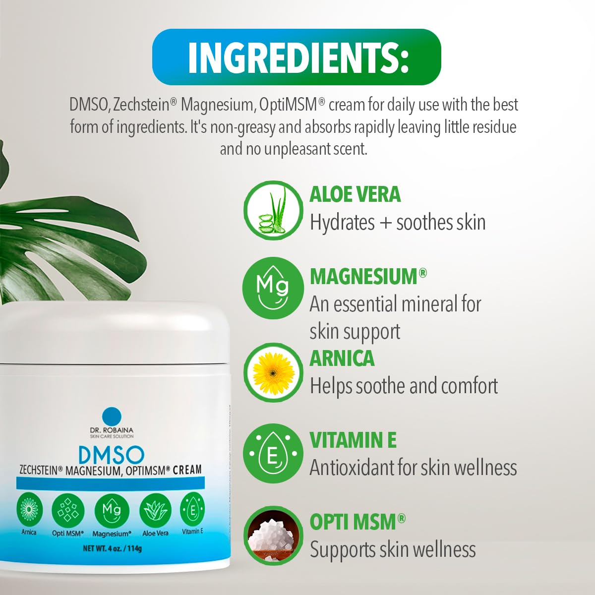 Dr. Robaina DMSO Cream - 99.9% Pure DMSO Pharmaceutical Grade | Formula with Zechstein Magnesium - Maple Wellness Supplements