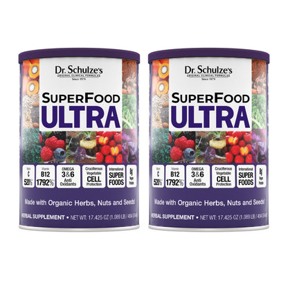 Dr. Schulze's SuperFood Ultra - Plant-Based Superfood Powder for Active Lifestyle Support - Vital Nutrients - Natural Ingredients - Gluten-Free & Dairy-Free - Vegan - 17.4 oz (13 Servings) - 2 Pack - Maple Wellness Supplements
