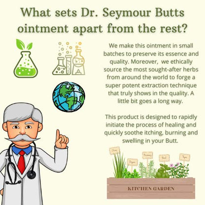 Dr. Seymour Butts All-Natural Hemorrhoid Care Cream – with 10 Botanicals Including Witch Hazel, Calendula & Horse Chestnut – Soothing Relief for Burning, Itching & Irritation. - Maple Wellness Supplements
