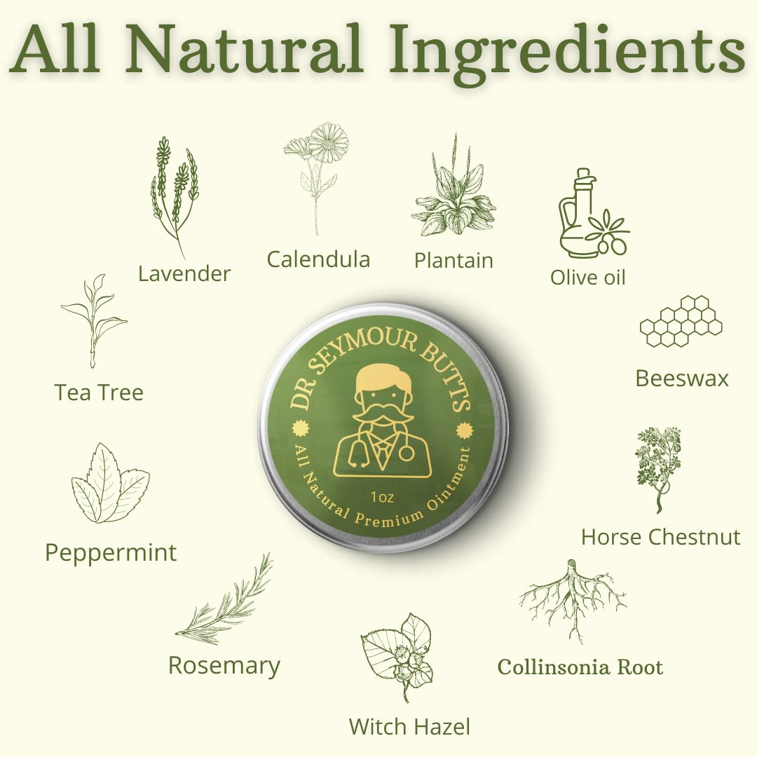 Dr. Seymour Butts All-Natural Hemorrhoid Care Cream – with 10 Botanicals Including Witch Hazel, Calendula & Horse Chestnut – Soothing Relief for Burning, Itching & Irritation. - Maple Wellness Supplements