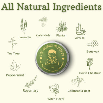 Dr. Seymour Butts All-Natural Hemorrhoid Care Cream – with 10 Botanicals Including Witch Hazel, Calendula & Horse Chestnut – Soothing Relief for Burning, Itching & Irritation. - Maple Wellness Supplements